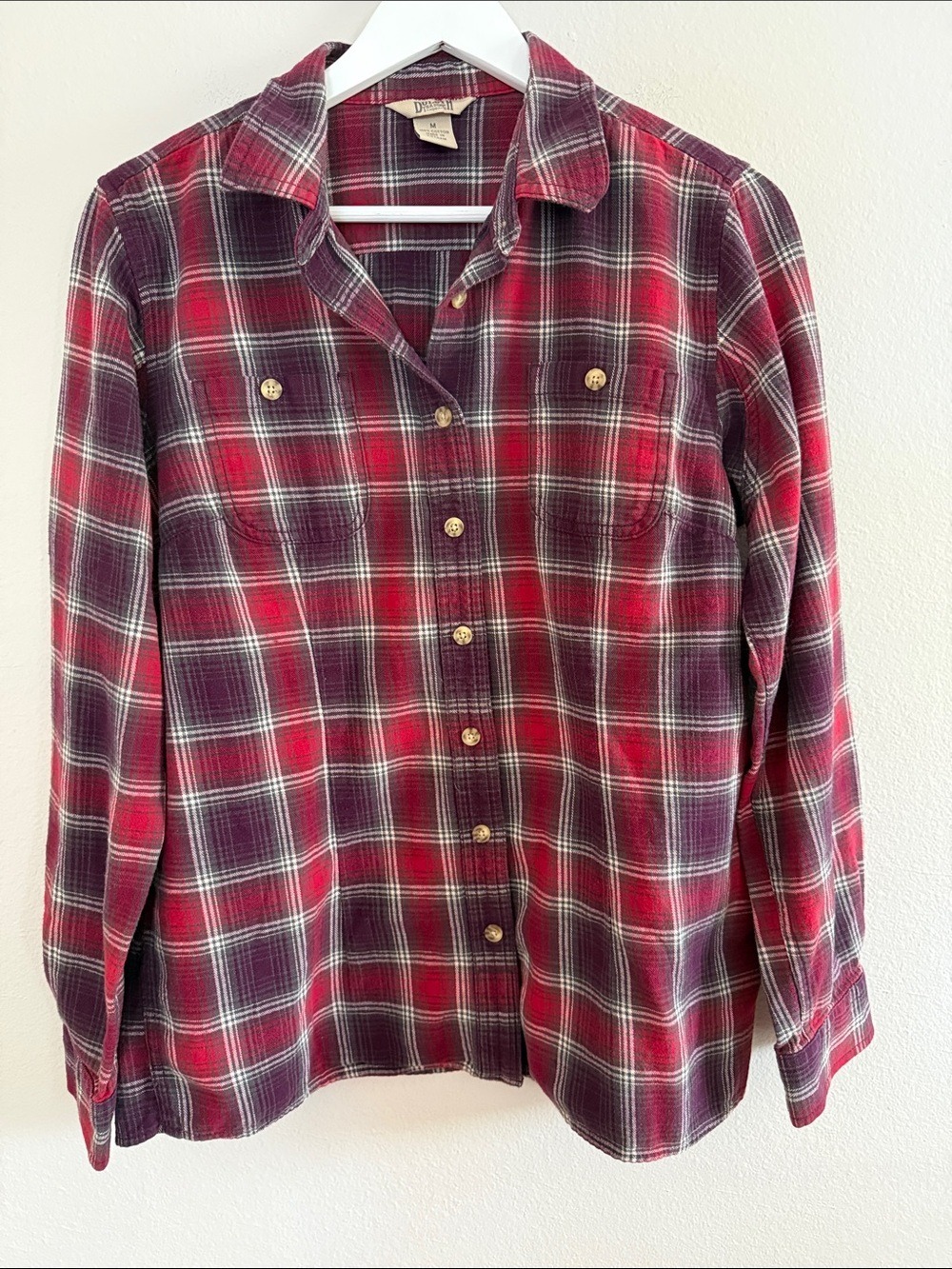 Duluth Trading Co Red Black Plaid Cotton Flannel Button Up Shirt M [PH0891]